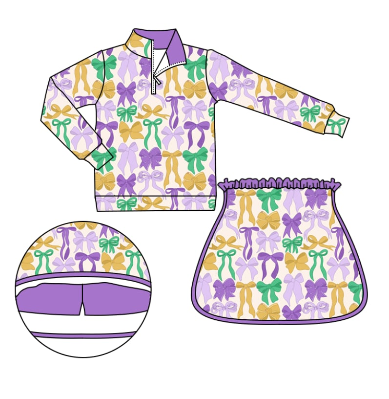 Custom moq 5 each style eta 6-7weeks baby girl clothes mardi gras long sleeve skirts set 2 -25.9.8