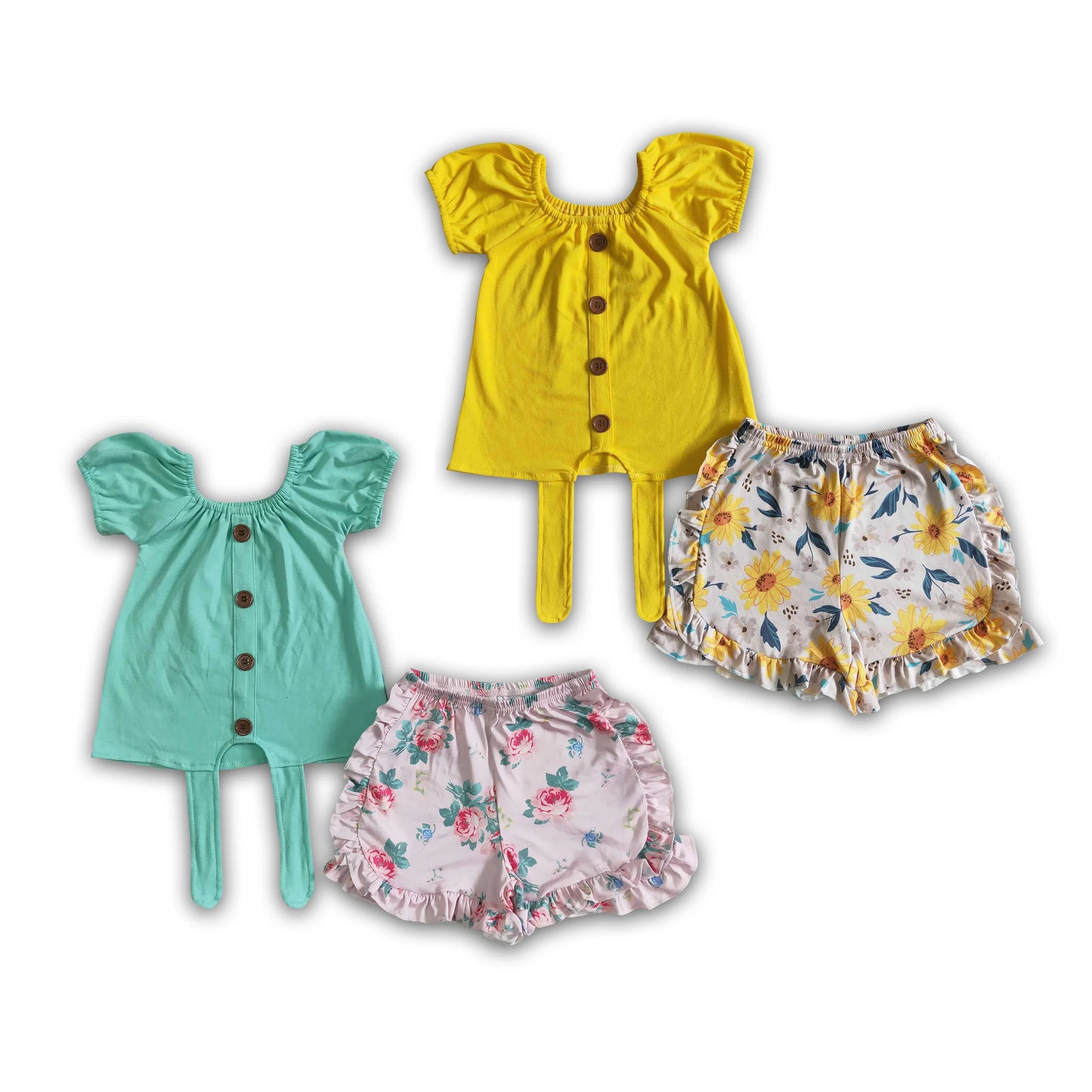 RTS NO MOQ baby GIRL Clothes floral short sleeve shorts Sets