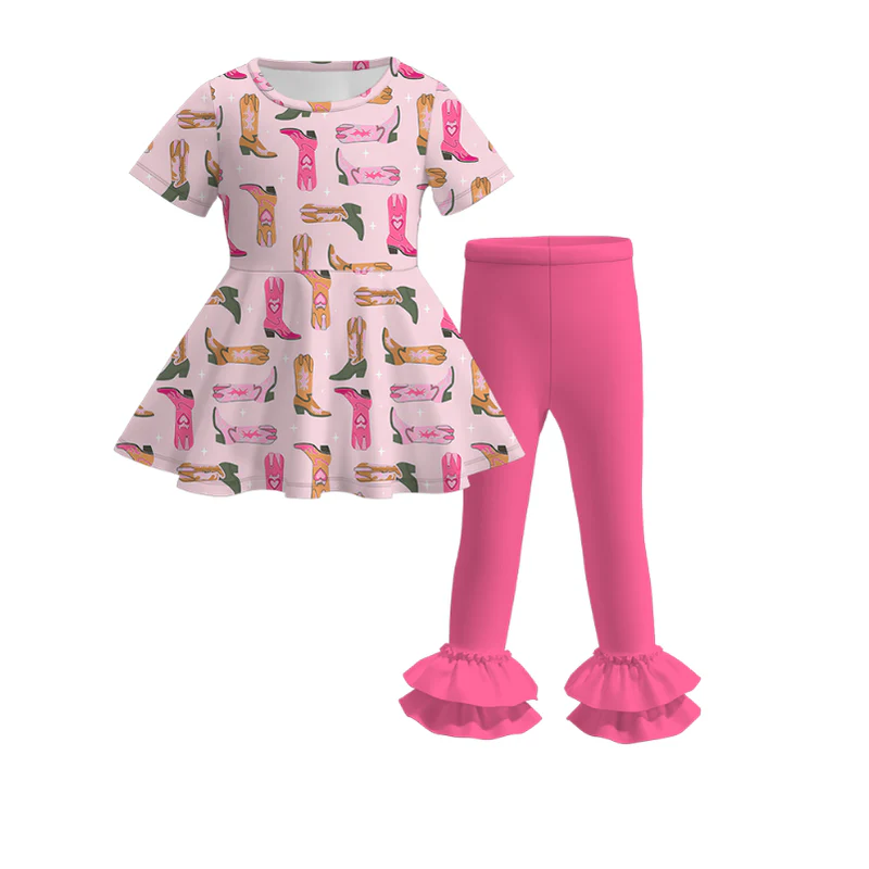 Custom moq 5 each style eta 6-7weeks baby girl short sleeve shorts set and pants sets and pants 1 and pants 2