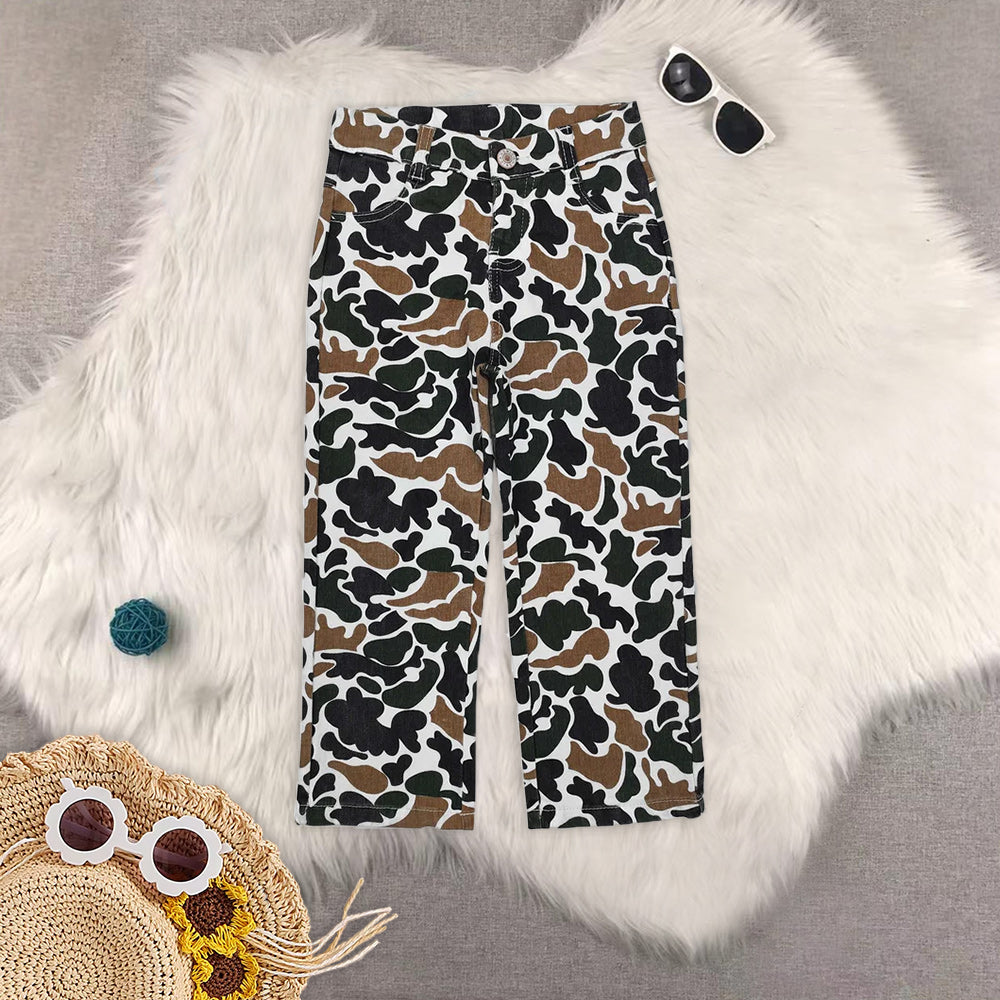 RTS NO MOQ Baby Girls and boys Clothes camouflage Jeans: Flared & Ripped