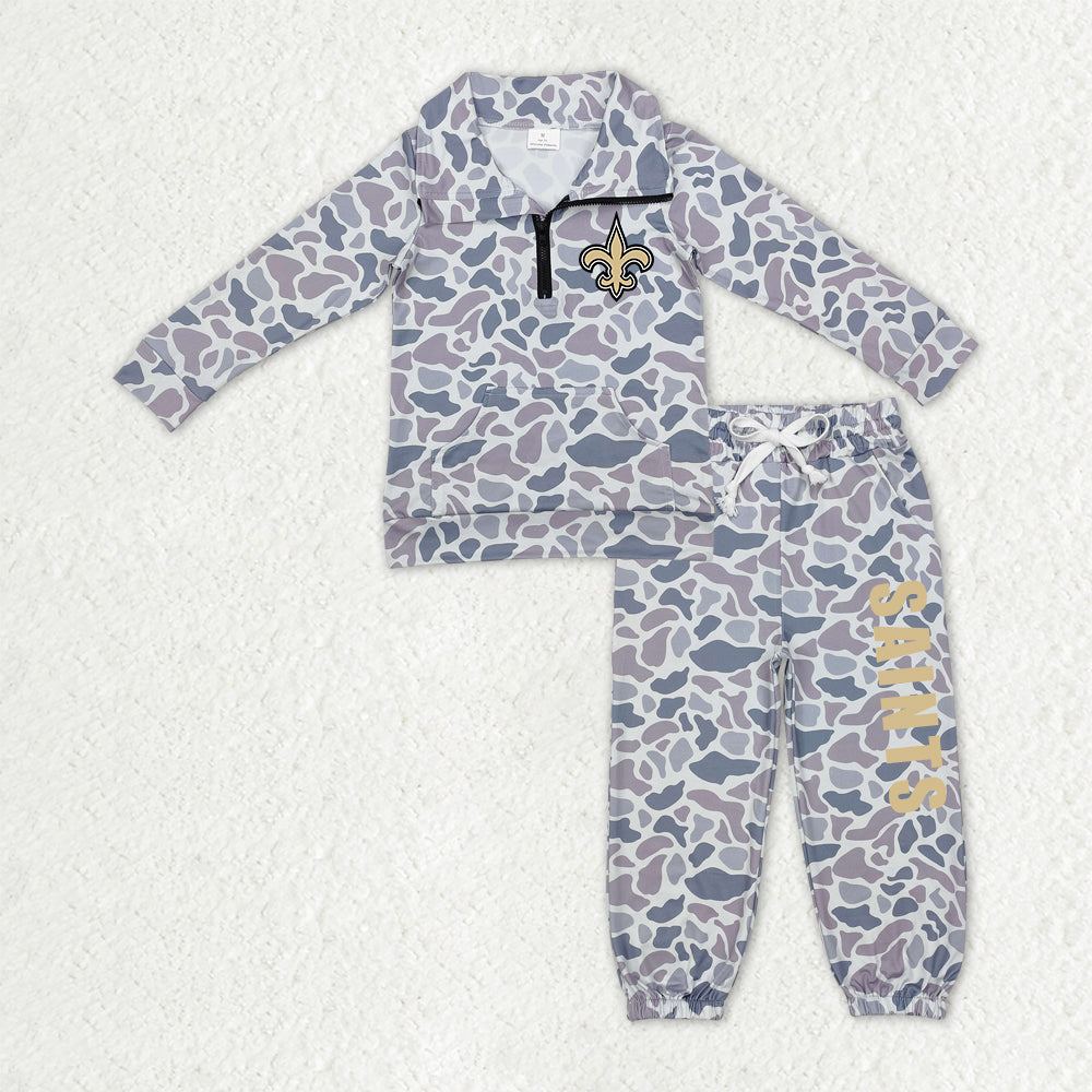 Custom moq 5 mix size milk silk summer teams baby boys clothes camouflage long sleeve pants sets-25.10.27