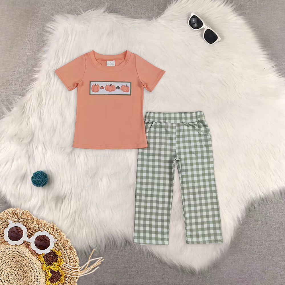 RTS NO MOQ baby boy clothes Embroidery short sleeve pants Sets