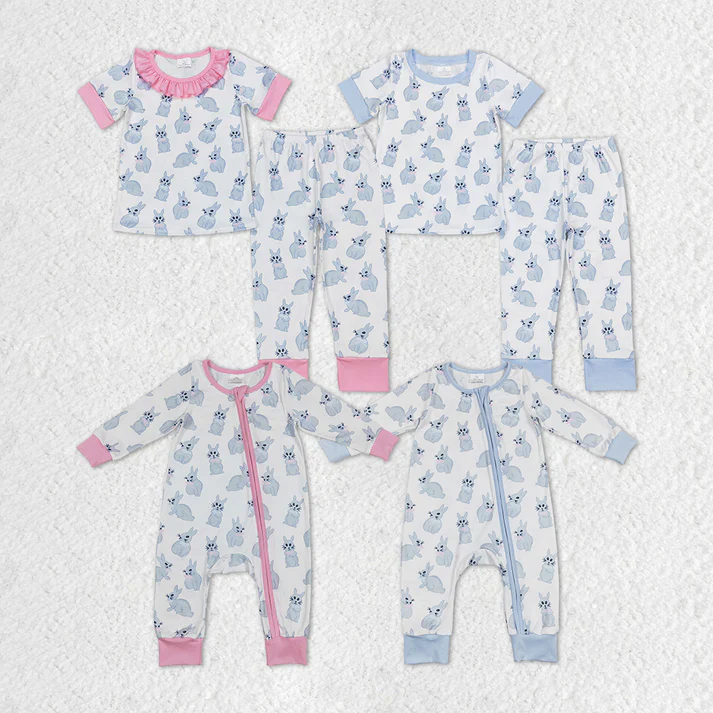 RTS NO MOQ Girls Boys Easter Bunny Pajamas Clothes Sets and romper