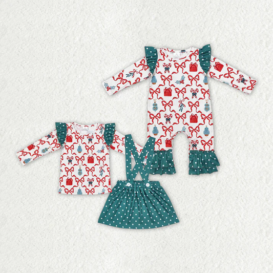 RTS NO MOQ Baby Girls Christmas bow Clothes dress and romper