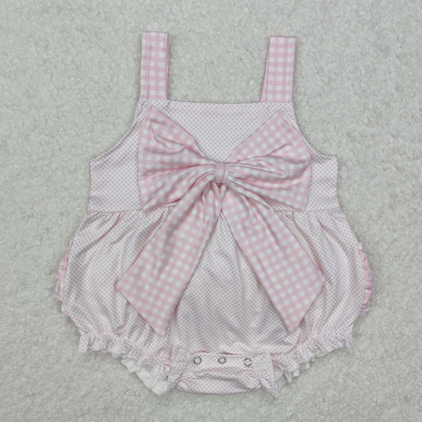 RTS NO MOQ ETA 5/7days arrived SR2280 Polka dot pink plaid bow camisole jumpsuit