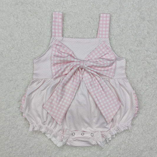 RTS NO MOQ ETA 5/7days arrived SR2280 Polka dot pink plaid bow camisole jumpsuit