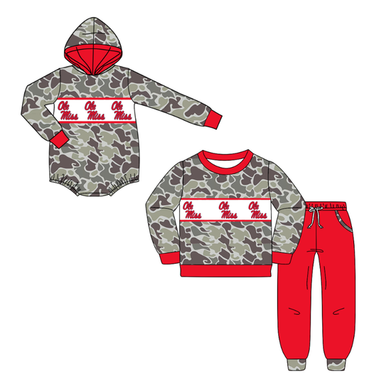 Custom moq 5 mix size milk silk summer teams baby boys clothes camouflage red hooded long sleeve pants sets and romper-25.10.20
