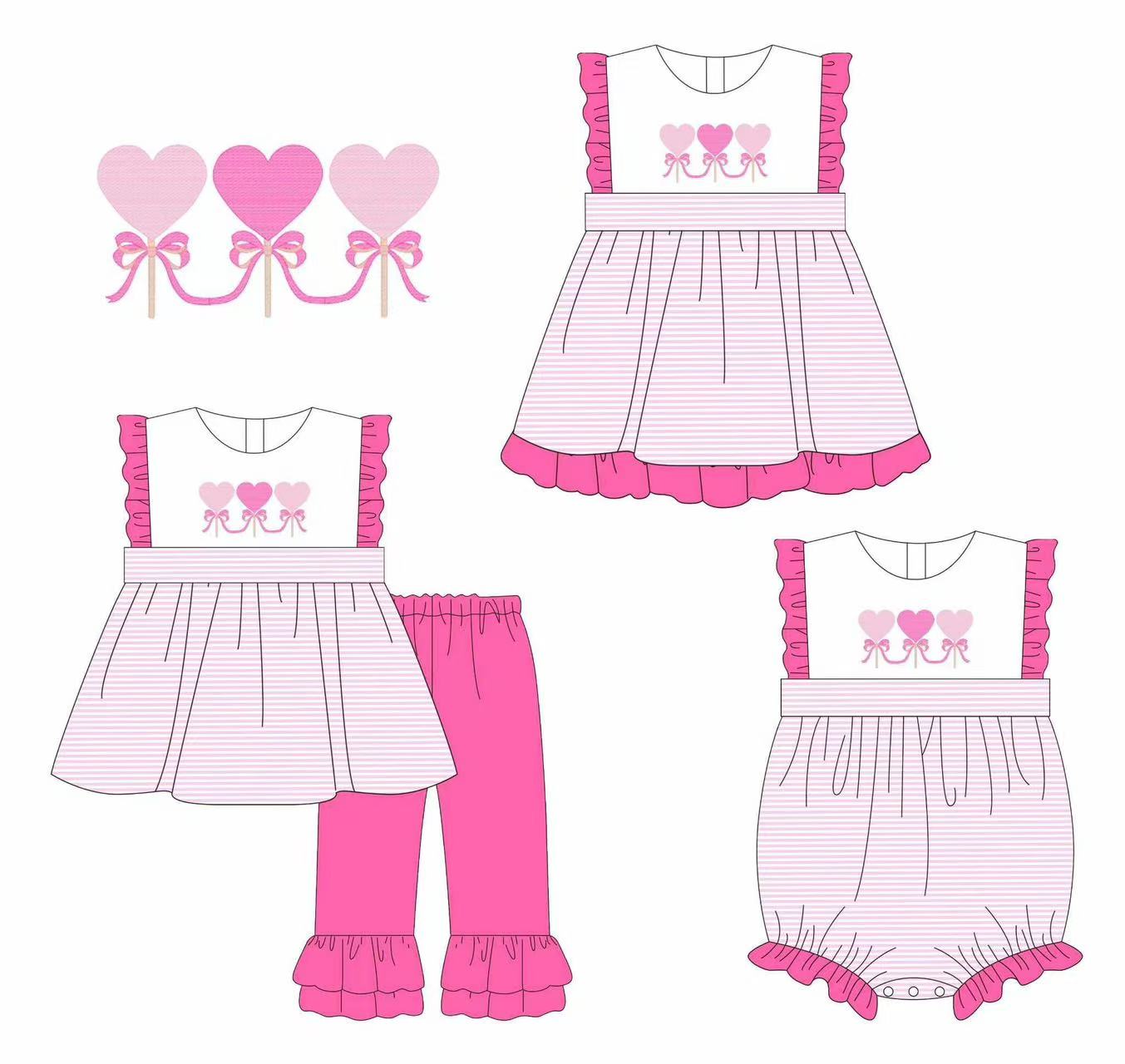 Custom moq 5 each style eta 6-7weeks baby girl clothes love bow pink short sleeve pants sets and romper and dress -25.8.9