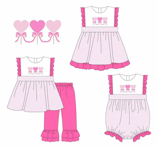 Custom moq 5 each style eta 6-7weeks baby girl clothes love bow pink short sleeve pants sets and romper and dress -25.8.9