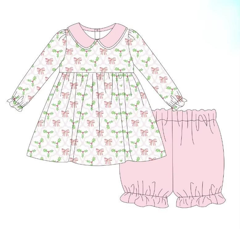 Custom moq 5 each style eta 6-7weeks baby girl clothes bow long sleeve shorts sets and romper and dress -25.7.29