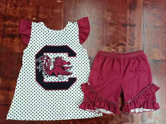 Custom moq 3 eta 6-7weeks baby girls clothes team brick red flying sleeve shorts sets