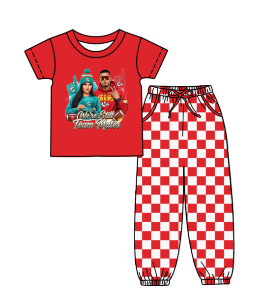 Custom moq 8 mix size milk silk summer teams baby boy clothes red plaid short sleeve pants sets-25.9.29