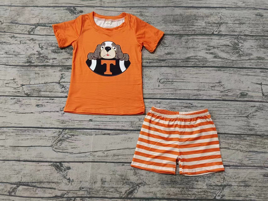 Custom summer teams baby boys clothes team orange short sleeve shorts sets-25.8.2