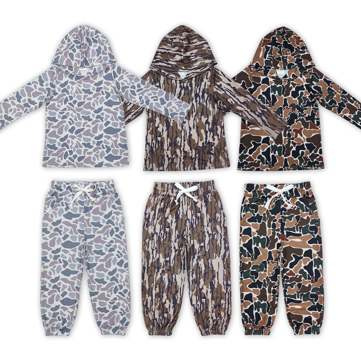 RTS NO MOQ Baby Girl camouflage hoodedTop Bell Pants Clothes Sets