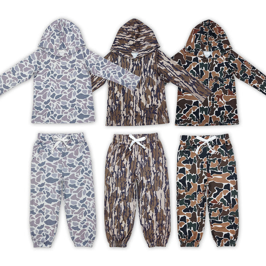 RTS NO MOQ Baby Girl camouflage hoodedTop Bell Pants Clothes Sets