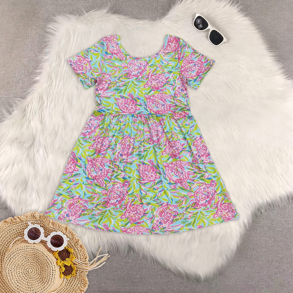 RTS baby girls clothes floral pattern short Sleeve dress