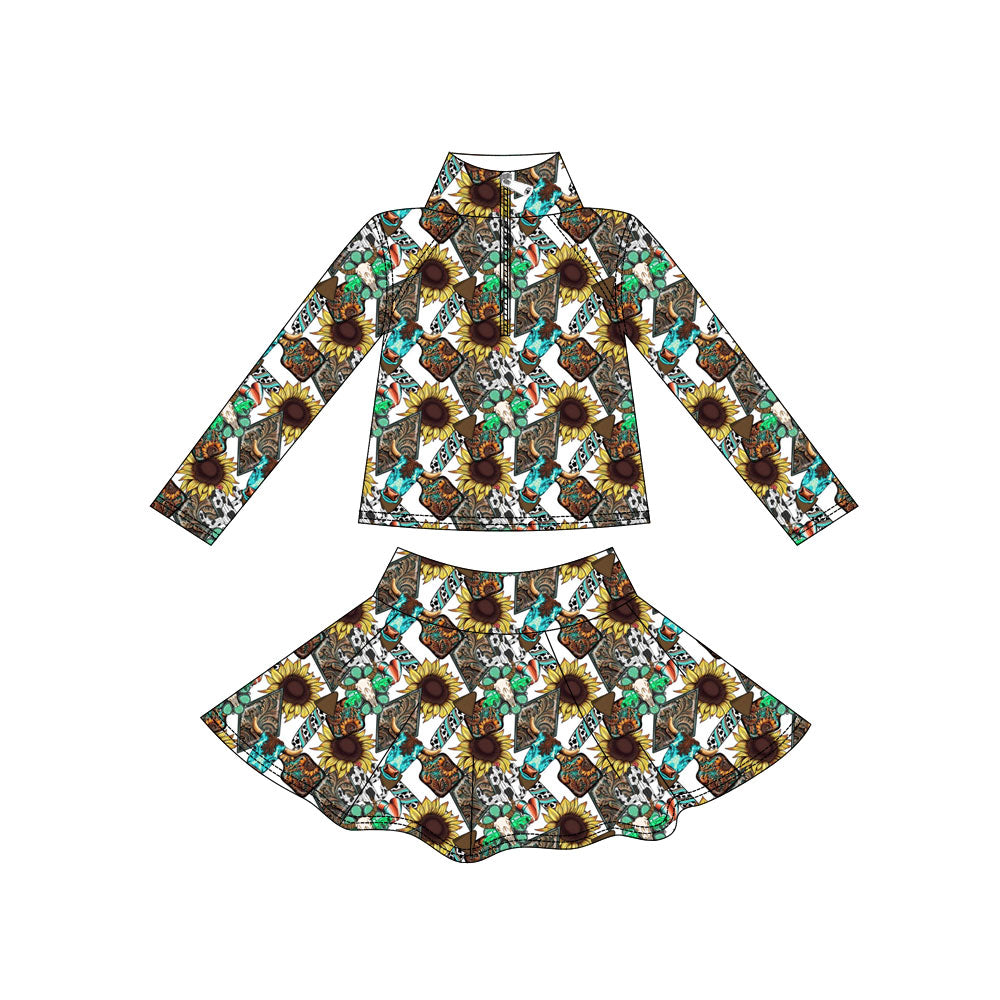 Custom moq 5 mix size milk silk summer baby girls clothes floral long sleeve skirts sets-25.11.7