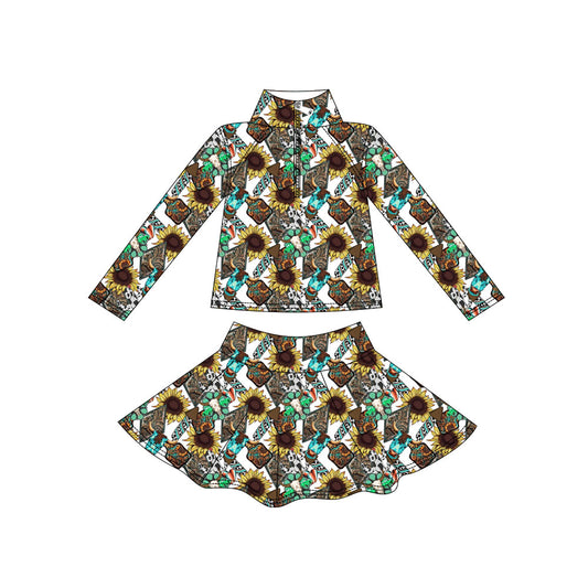 Custom moq 5 mix size milk silk summer baby girls clothes floral long sleeve skirts sets-25.11.7