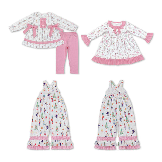 RTS NO MOQ GLP1283 SR1931 GLD0720 Pink Bow Ballet Girls Long Sleeve Suit & Long Sleeve Dress & Romper