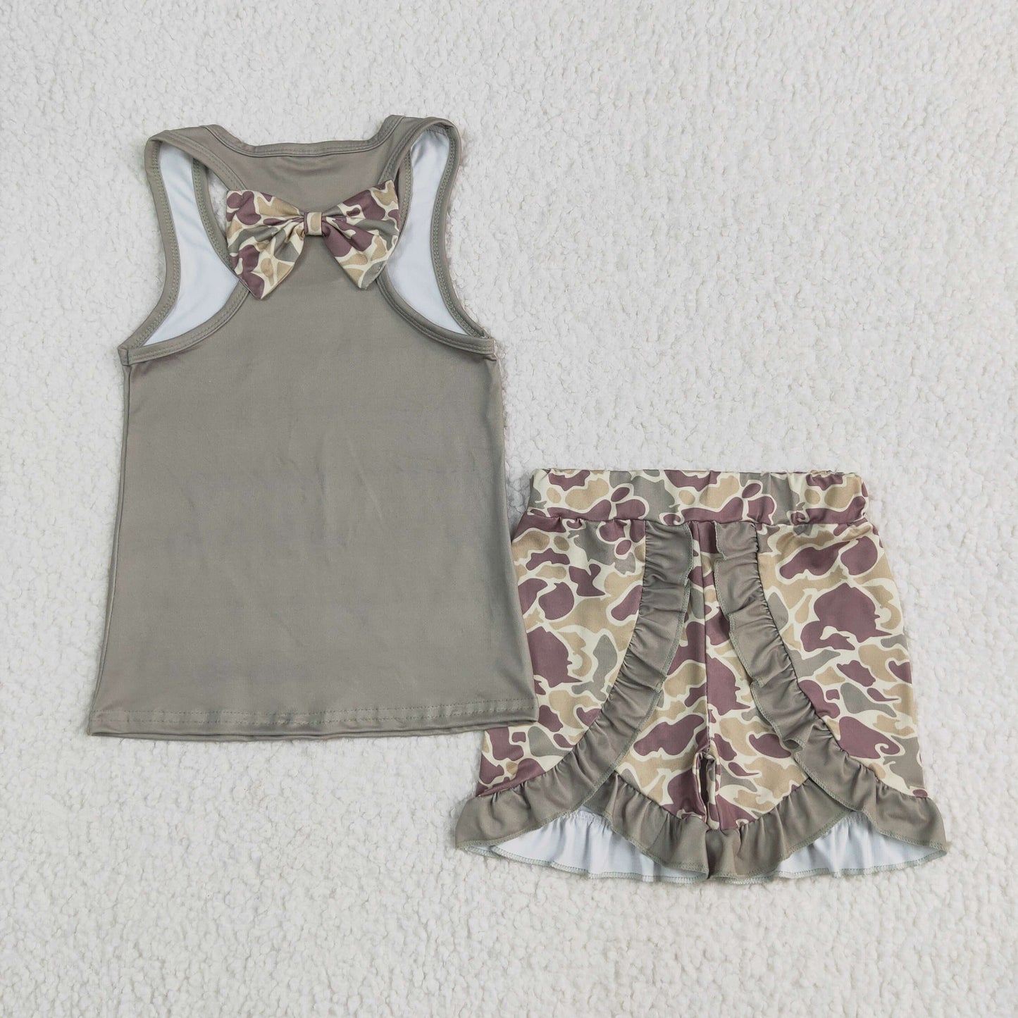 RTS NO MOQ GSSO1629 Camouflage bow green vest shorts set