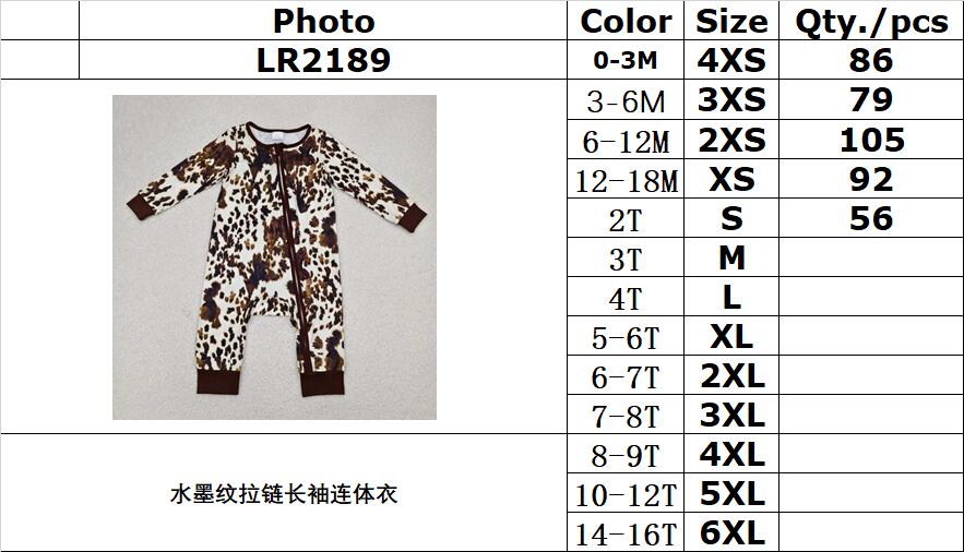 RTS NO MOQ LR2189 Ink pattern zipper long-sleeved jumpsuit
