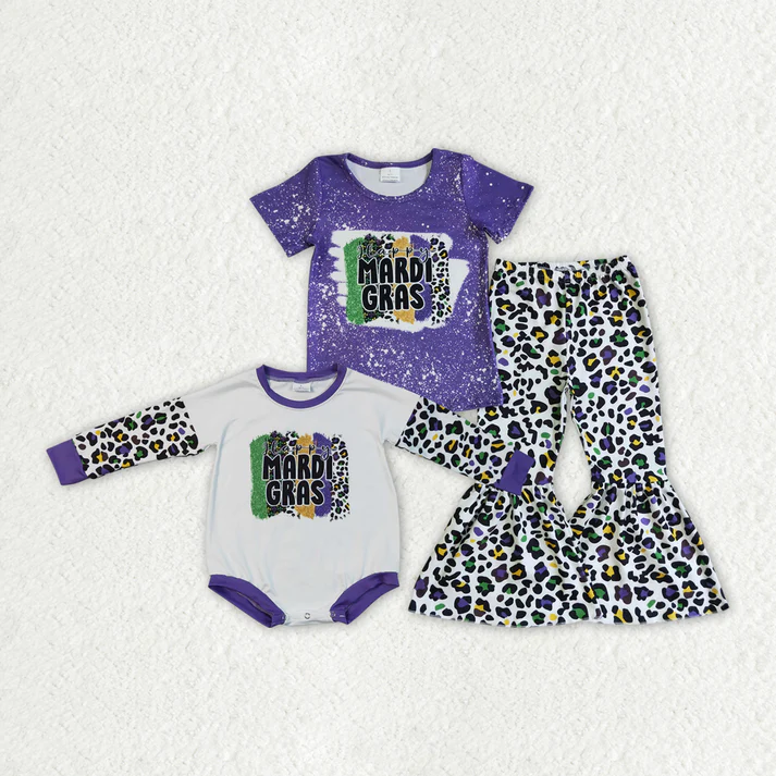 RTS NO MOQ Baby Girls Mardi gras short Romper Clothing Sets