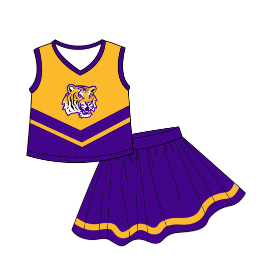 Custom moq 5 each style eta 6-7weeks baby girl clothes team purple sleeveless skirts sets-25.7.22