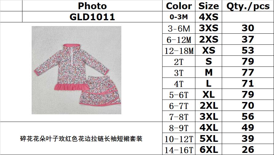 RTS NO MOQ ETA 5/7days Arrived GLD1011 Floral flower leaf rose red lace zipper long sleeve short skirt set