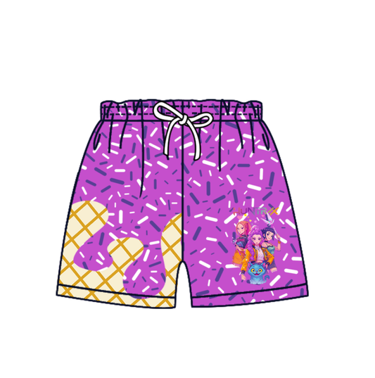 Custom moq 5 mix size milk silk baby boy girl clothes team summer purple shorts-25.10.20