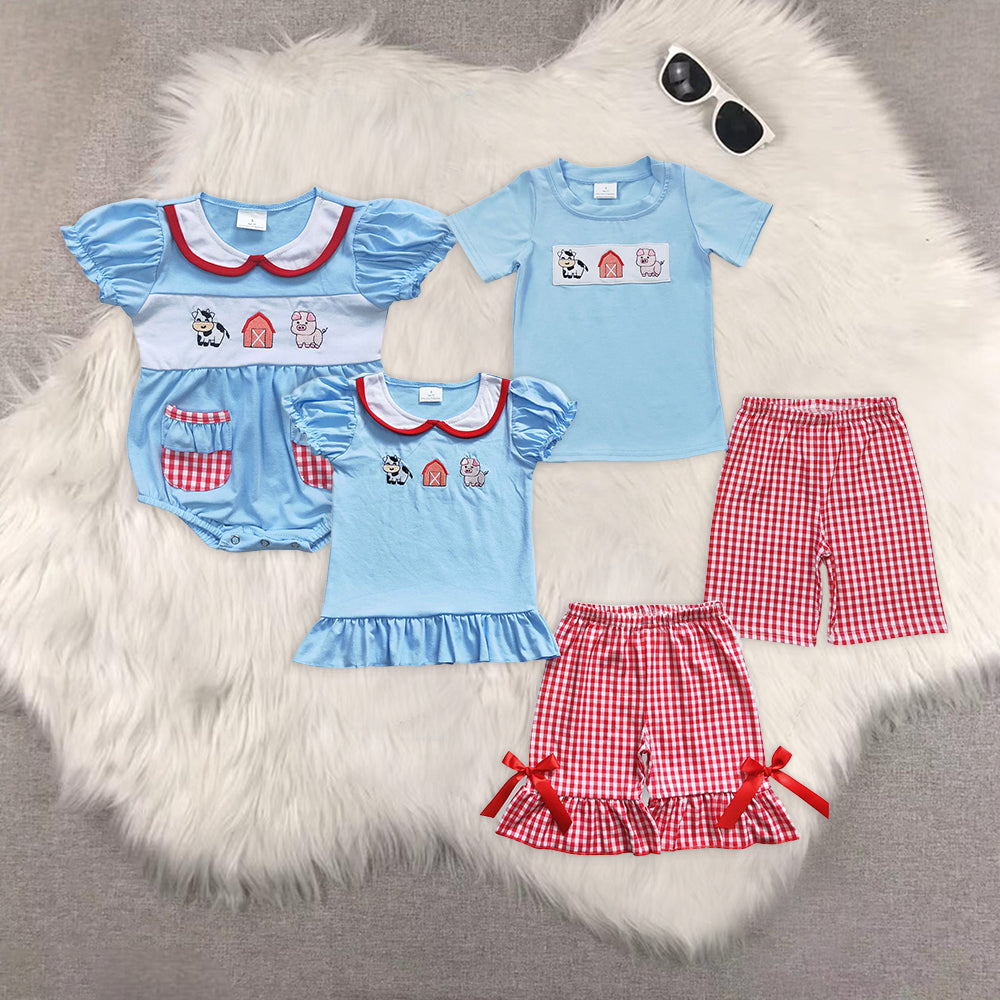 RTS NO MOQ Girls Boys embroidery Clothes Sets and romper