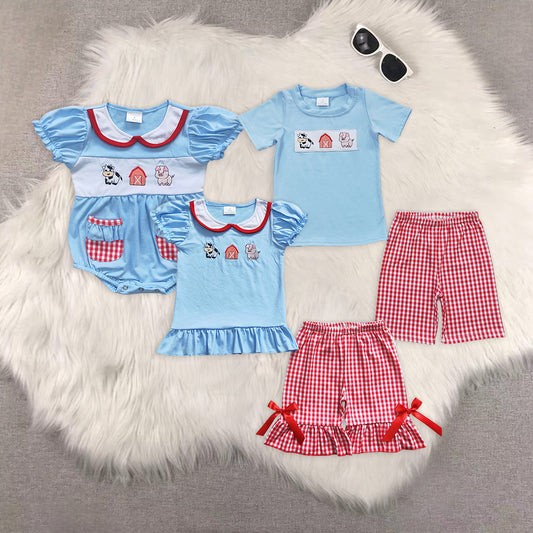 RTS NO MOQ Girls Boys embroidery Clothes Sets and romper