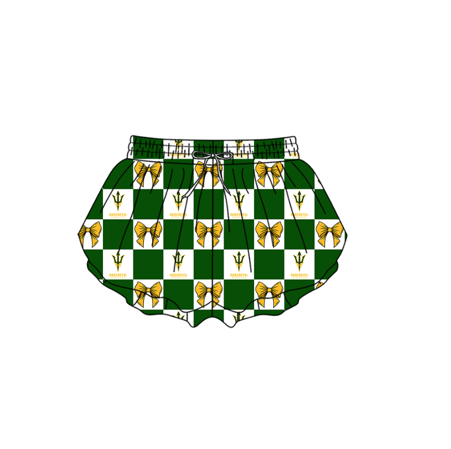 Custom moq 3 or 5 mix size milk silk summer teams baby girl clothes bow green summer shorts-26.1.20