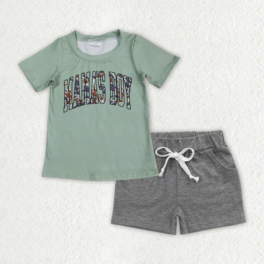 RTS NO MOQ Sibling Baby boy clothes MAMA camouflage Short Sleeve shorts Suits