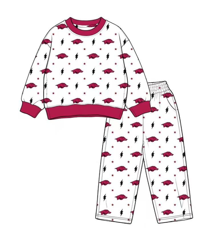 custom moq 5 mix size MLAP01 Baby Kids Crew Neck Printed Long Sleeve White Top Trousers Team Clothes Set