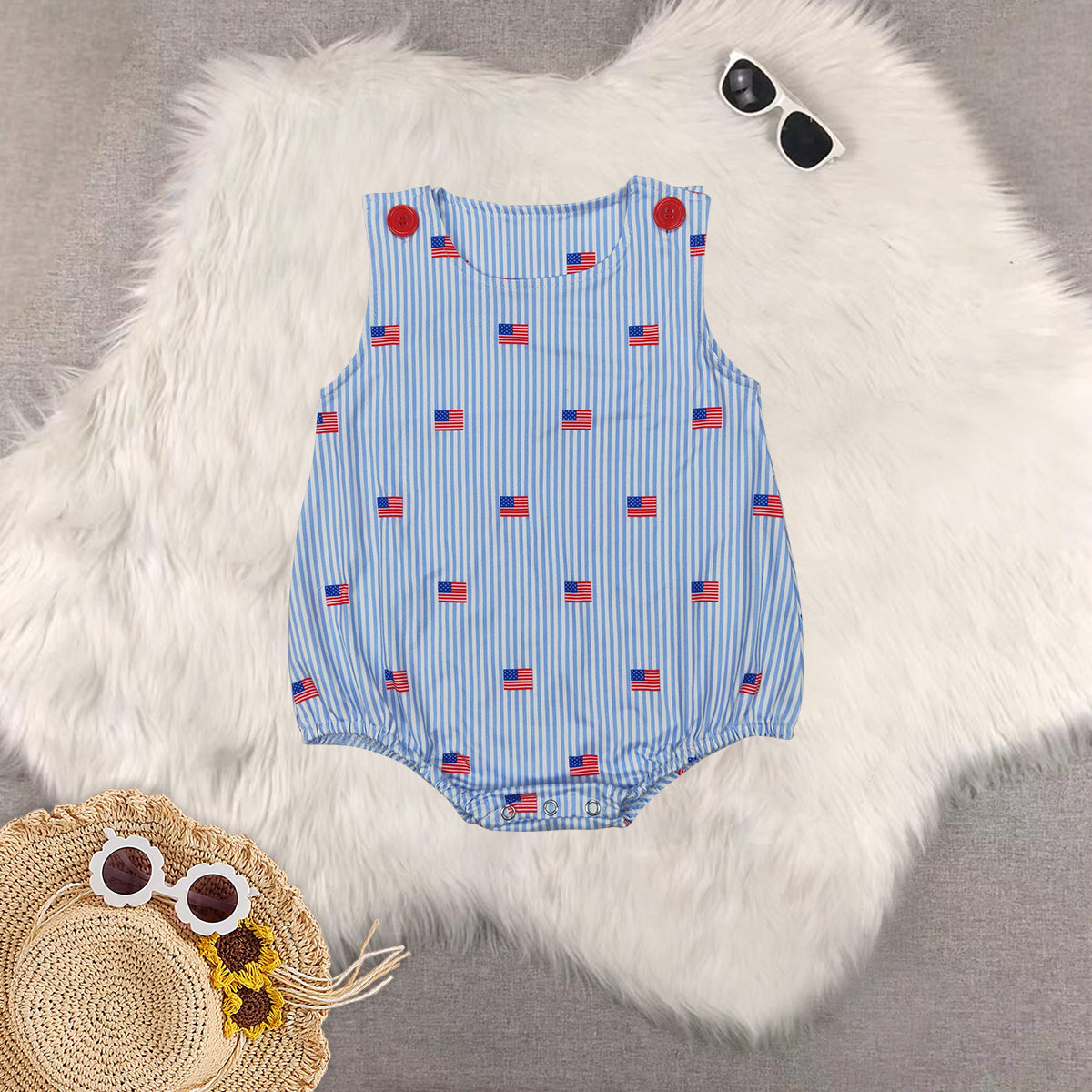 RTS 4th of july embroidery flag Short Sleeve Shorts Set romper