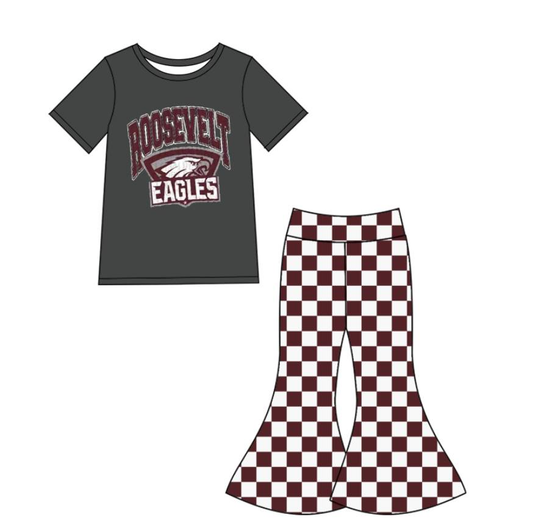 Custom summer teams baby girl clothes team plaid short sleeve pants sets-25.8.22