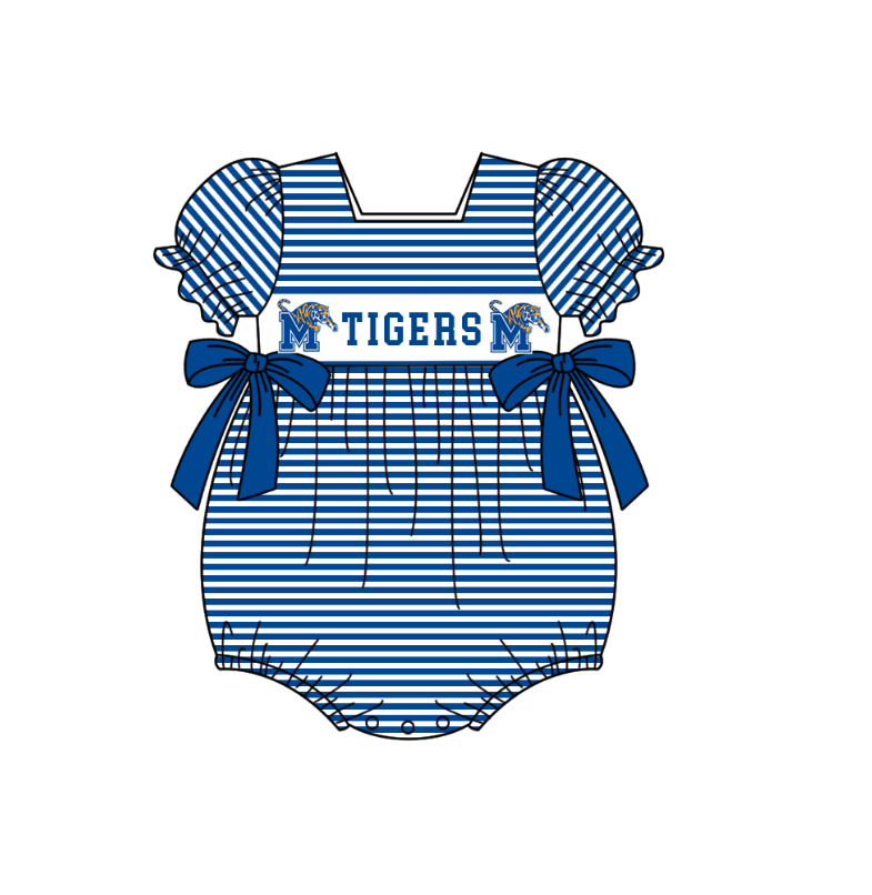 Custom moq 5 mix size milk silk summer teams Blue striped bow Tigers team series