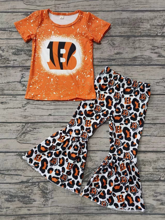 Custom summer teams baby girl clothes team orange short sleeve pants sets-25.8.2