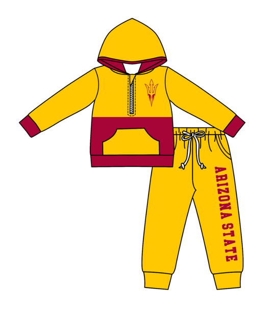 Custom moq 5 mix size eta 6-8weeks milk silk summer teams yellow baby boy clothes hooded long sleeve pants sets-25.10.27
