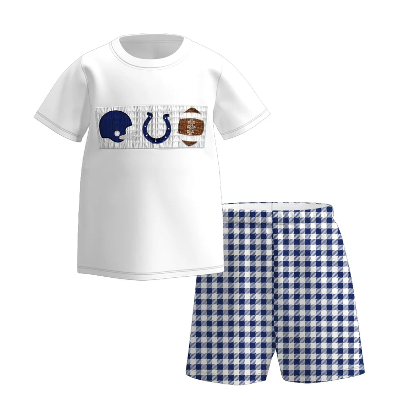 Custom summer teams baby girls clothes team blue short sleeve shorts sets dress romper-25.7.19