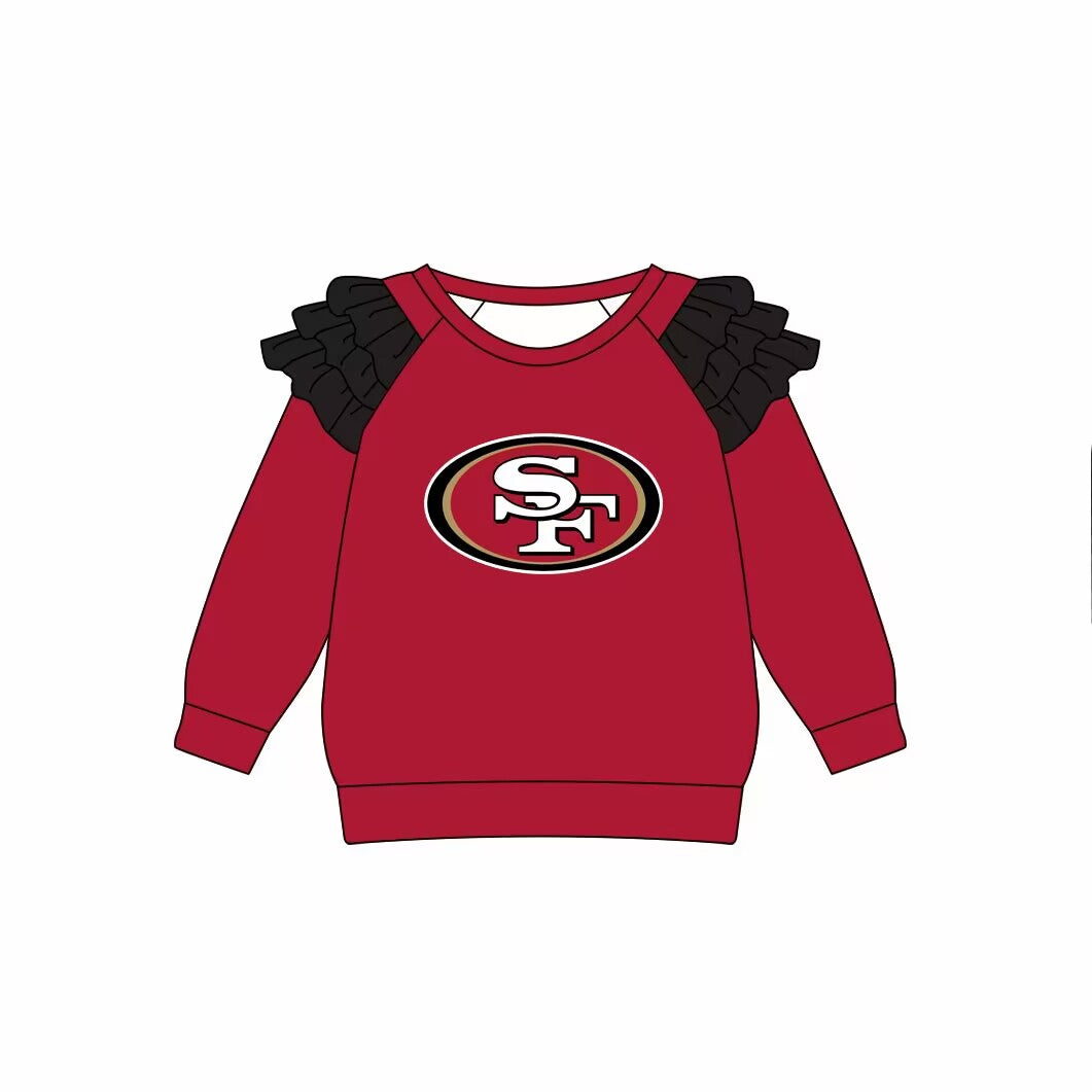 Custom moq 3 eta 6-7weeks team baby girls clothes SF brick red long sleeve top