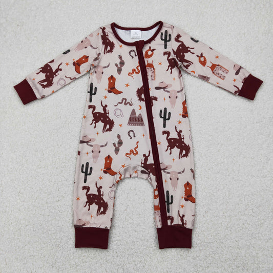 RTS NO MOQ LR2188 Riding Boots Star Brown Zip Long Sleeve Bodysuit