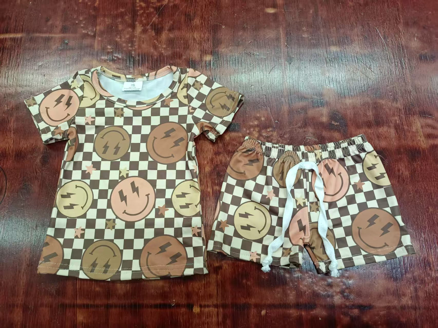 Custom moq 3 eta 6-7weeks baby boys clothes smiley short Sleeve shorts sets