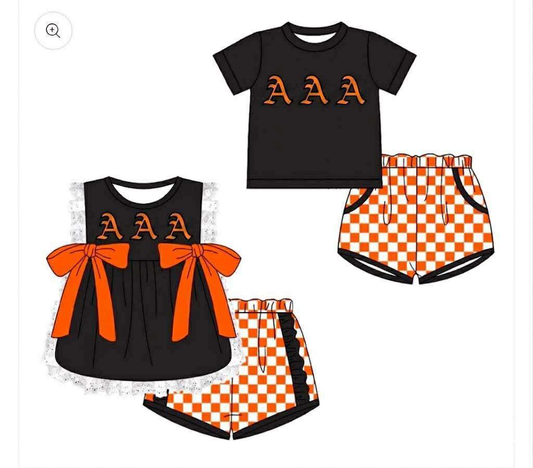 custom moq 5 mix size LJH02 BLACK GRAY graphic T-shirt and orange shorts sets