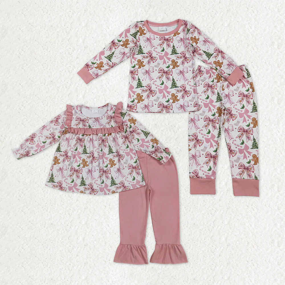 RTS NO MOQ Sibling Baby girls clothes Christmas long-sleeved trousers suits