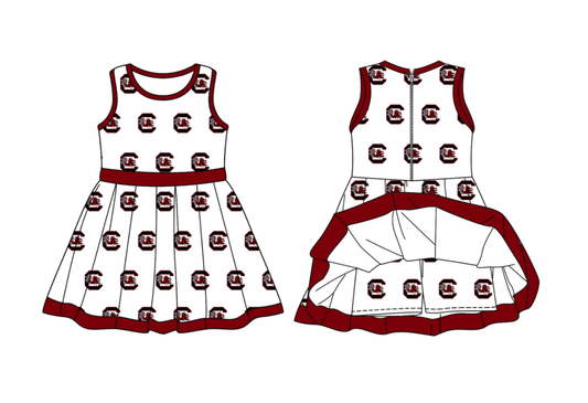Custom moq 8 each style eta 6-8weeks yoga material baby girl clothes team brick red sleeveless dress-25.9.29