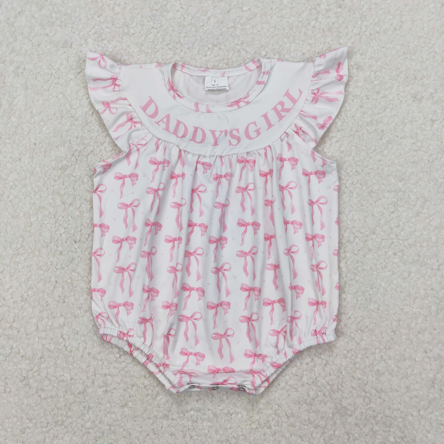 RTS NO MOQ ETA 5/7days arrived SR2806 Daddy's girl pink bow pattern white vest jumpsuit