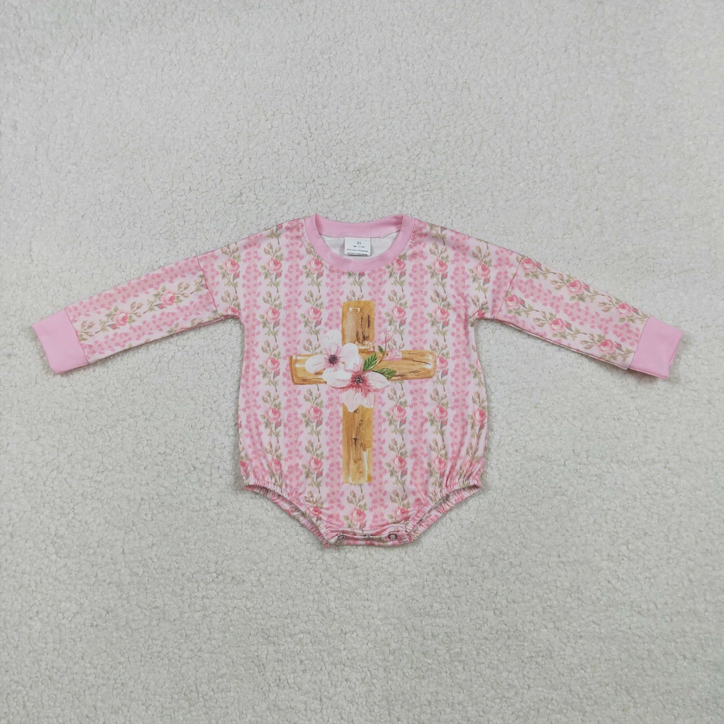 RTS NO MOQ（In Stock) Floral Cross Pink Long-Sleeve Jumpsuit