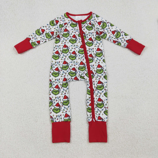 RTS NO MOQ（In Stock) LR2574 Christmas red and white zippered long-sleeved bodysuit