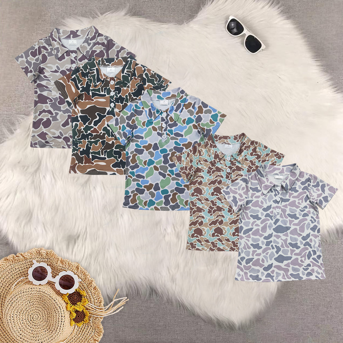 RTS NO MOQ baby boys clothes camouflage short-sleeved tops
